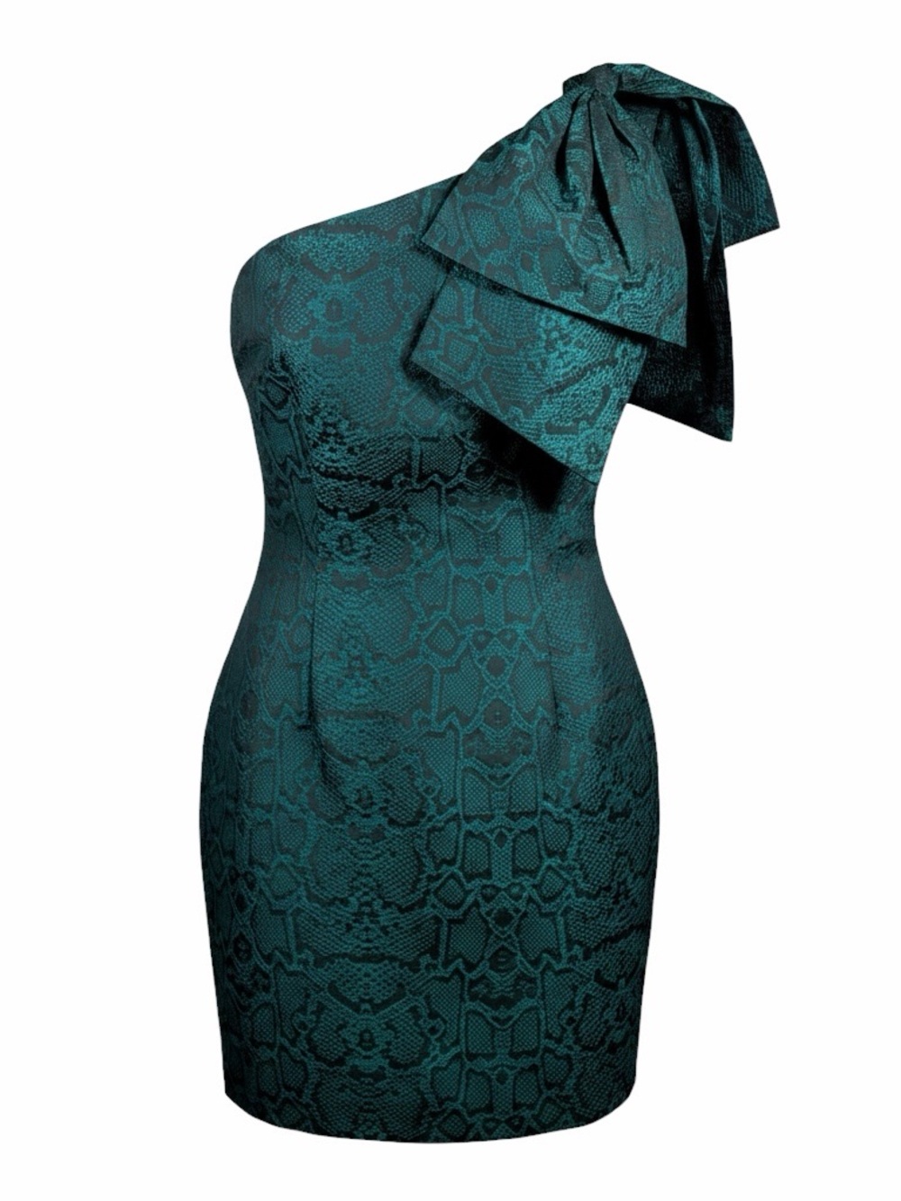NWT WNTRMSE Green & Black Henna Dress Jacquard One Shoulder Bow Accent,‎ Size 2